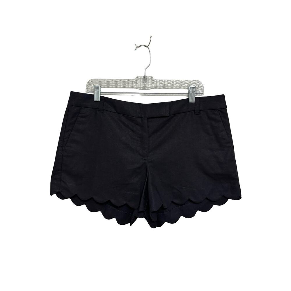 NEW J. Crew Factory Women’s 4” Linen Cotton Scalloped Short in Black - Size 14 - Picture 2 of 8